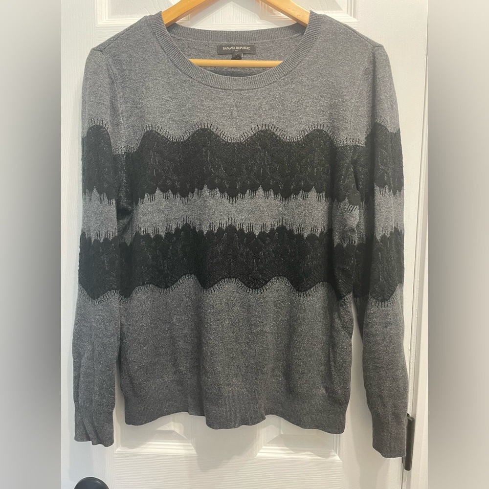 Banana Republic Women’s Sweater Lace Look Knit Black Size Medium Goth
